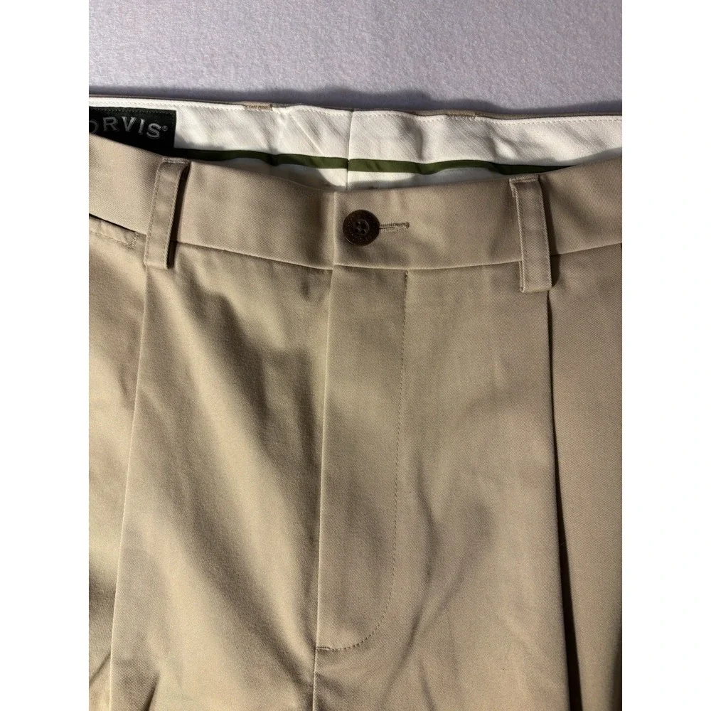 Orvis Men's Beige Twill Chino Pants 35x29 Classic Fit Stretch Pleated Front